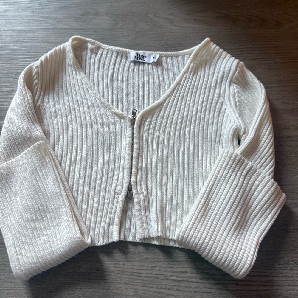 Tiger Mist Cream Ribbed Zip-Up Cardigan - Picture 3 of 3